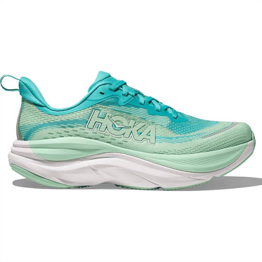NEW HOKA women's skyflow running shoes in cielo blue/mint fluorite